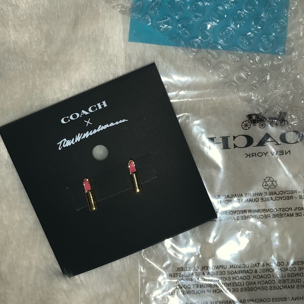 NEW! COACH x Tom Wesselman Lipstick Stud Earrings New with Tags GORGEOUS - Picture 3 of 8